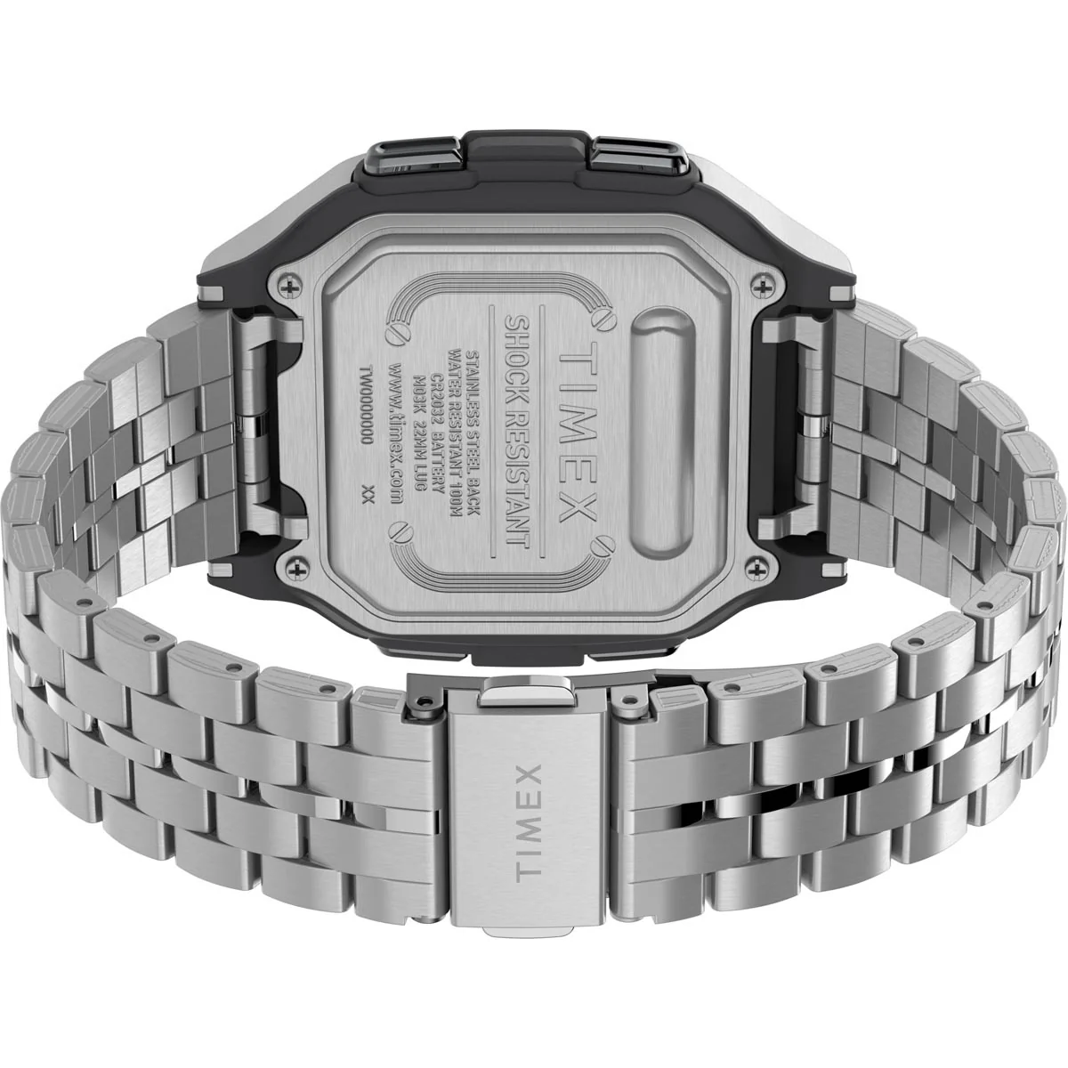 Timex Digital Men's Digital Silver-Tone Dial Square Case Adjustable-Stainless-Steel-Bracelet Function Watch -TW2U17000 - Image 4