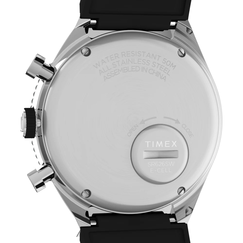 Q Timex 3-Time Zone Chronograph 40mm Synthetic Rubber Strap Watch - Image 4