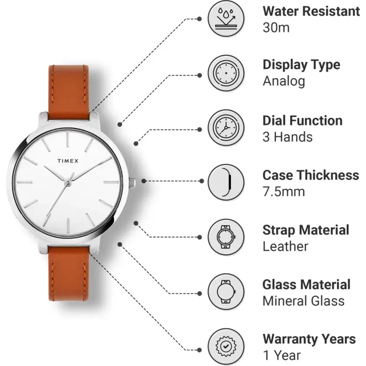 Timex Fashion Women's Silver Dial Round Case 3 Hands Function Watch -TWHL41SMU01 - Image 3