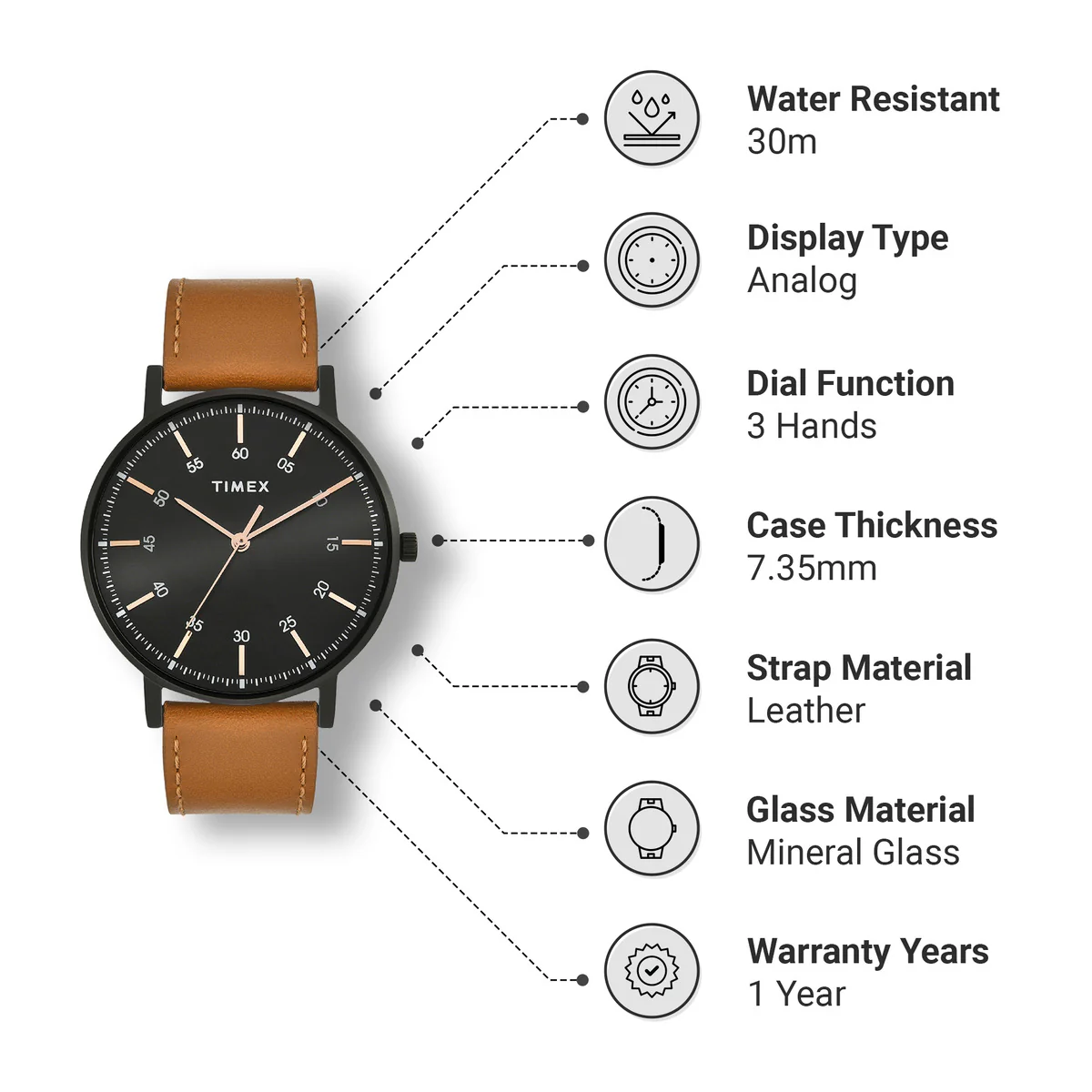 Timex Fashion Collection Premium Quality Men Analog Black Dial Coloured Quartz Watch, Round Dial with 41mm Case width - TWTG80SMU05 - Image 3