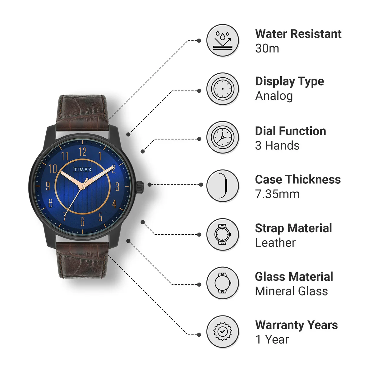Timex Fashion Collection Premium Quality Men Analog Blue Dial Coloured Quartz Watch, Round Dial with 41mm Case width - TWNTG07SMU01 - Image 3