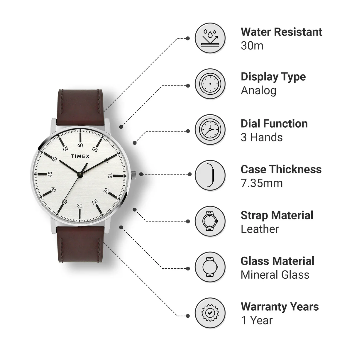 Timex Fashion Collection Premium Quality Men Analog Silver Dial Coloured Quartz Watch, Round Dial with 41mm Case width - TWTG80SMU01 - Image 3