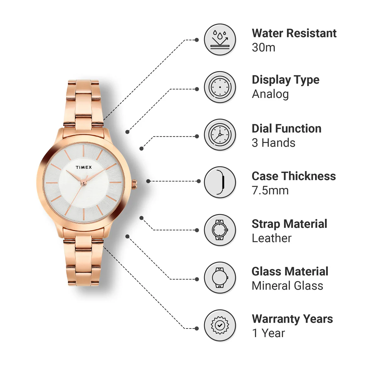 Timex Fashion Collection Premium Quality Women Analog Silver Dial Coloured Quartz Watch, Round Dial with 32mm Case width - TWEL99SMU02 - Image 3
