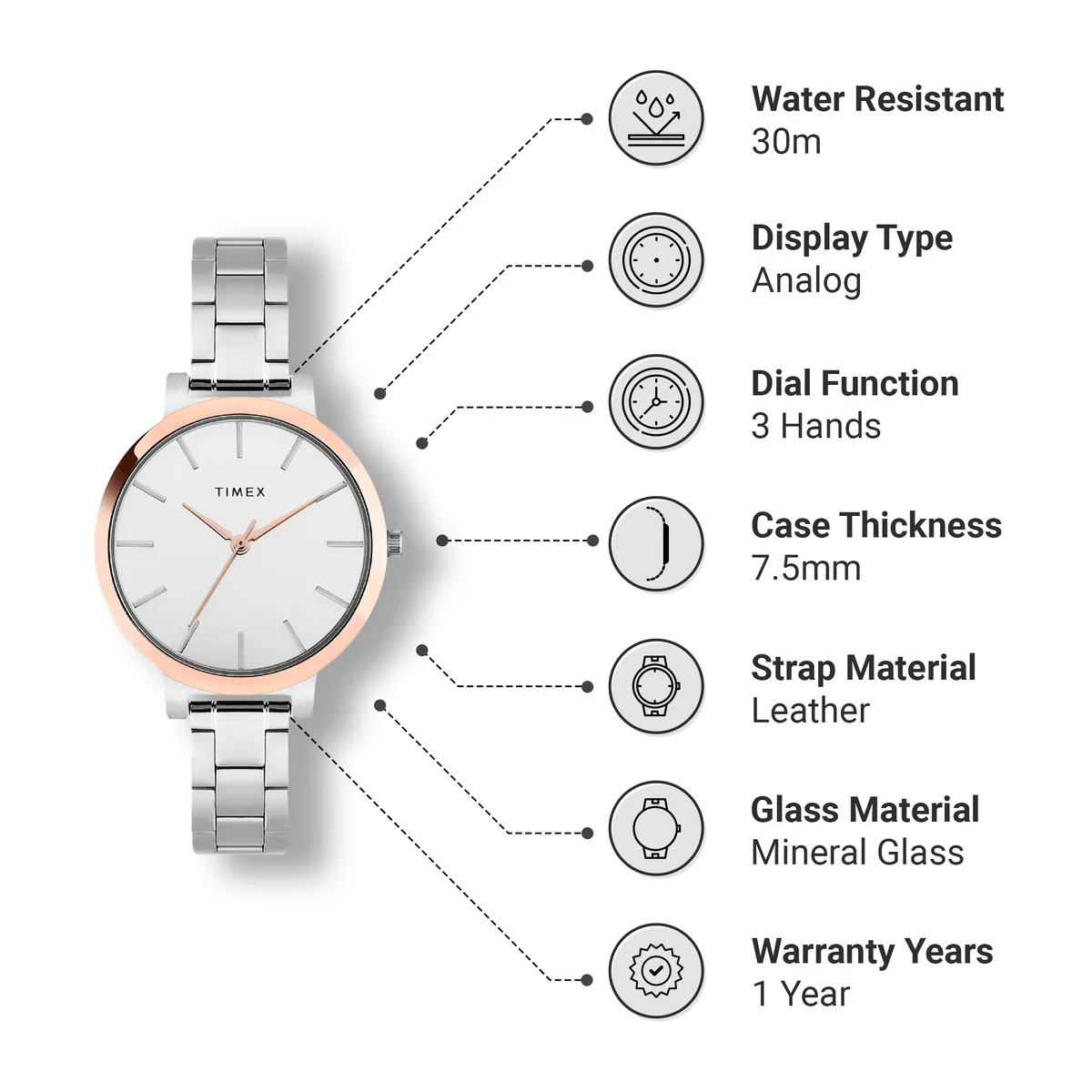 Timex Fashion Collection Premium Quality Women Analog Silver Dial Coloured Quartz Watch, Round Dial with 34.3mm Case width - TWHL41SMU04 - Image 3