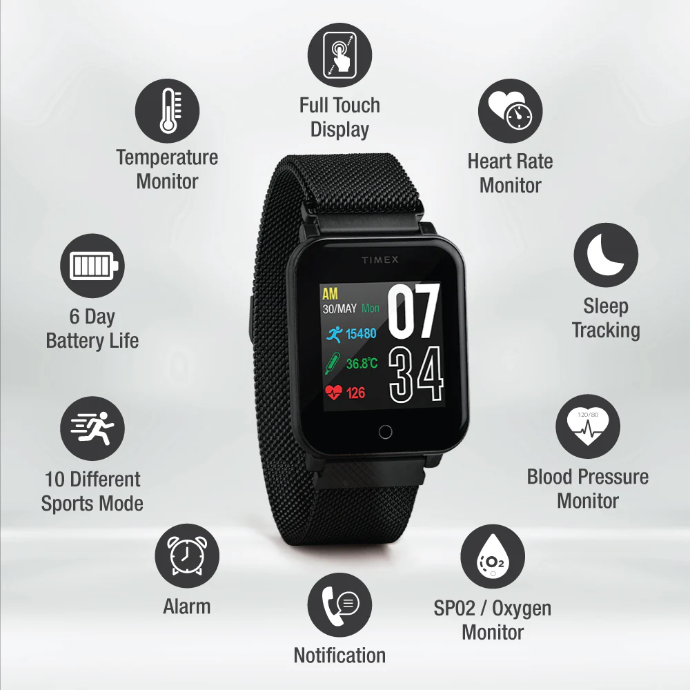 Timex Helix Unisex Tech Digital Dial Rectangle Case Temperature  HRM  SpO2  Function Watch -TWTXW103T - Image 9