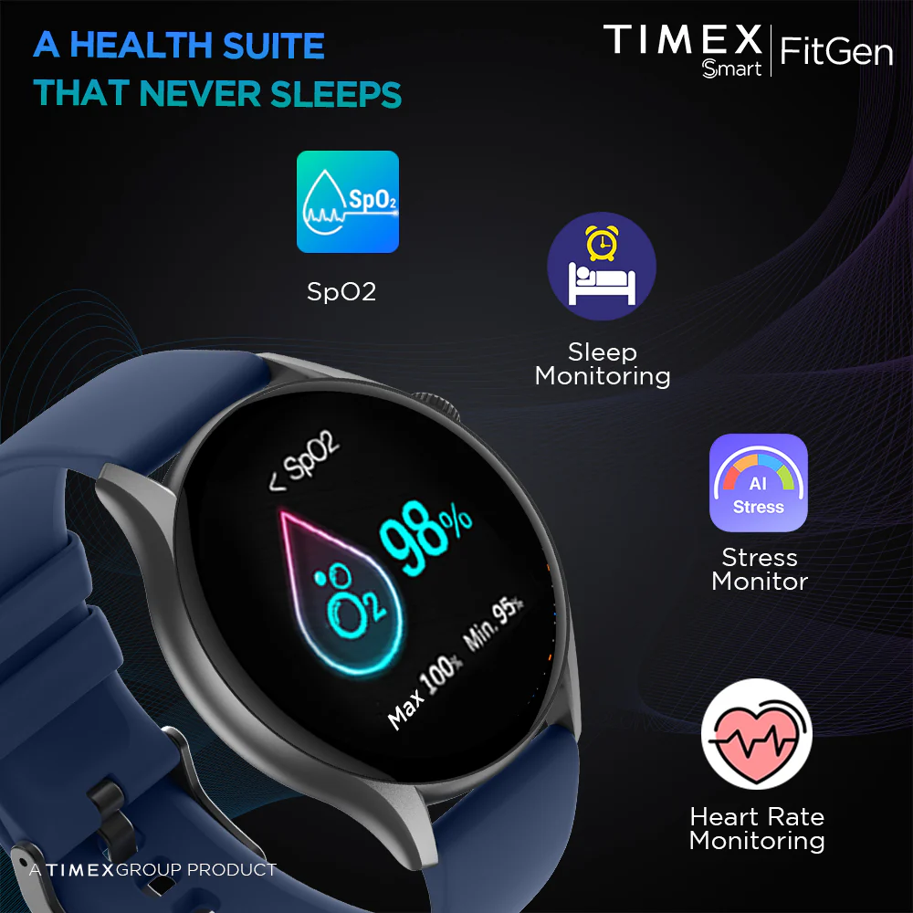 Timex FitGen 1.43 Round AMOLED Smartwatch with 466x466 Pixel Resolution|Single Sync Bluetooth Calling| Rotating Crown| Metallic Body|Always On Display|AI Voice Assist|100 Sports Modes|200 Watchfaces|Upto 7 Days Battery(Normal Usage) - TWTXW501T - Image 5