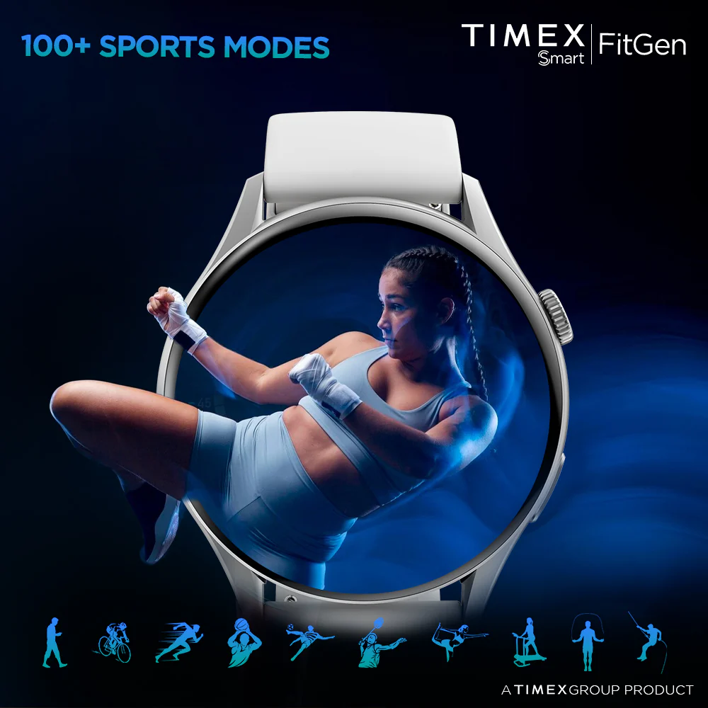 Timex FitGen 1.43 Round AMOLED Smartwatch with 466x466 Pixel Resolution|Single Sync Bluetooth Calling| Rotating Crown| Metallic Body|Always On Display|AI Voice Assist|100 Sports Modes|200 Watchfaces|Upto 7 Days Battery(Normal Usage) - TWTXW502T - Image 4