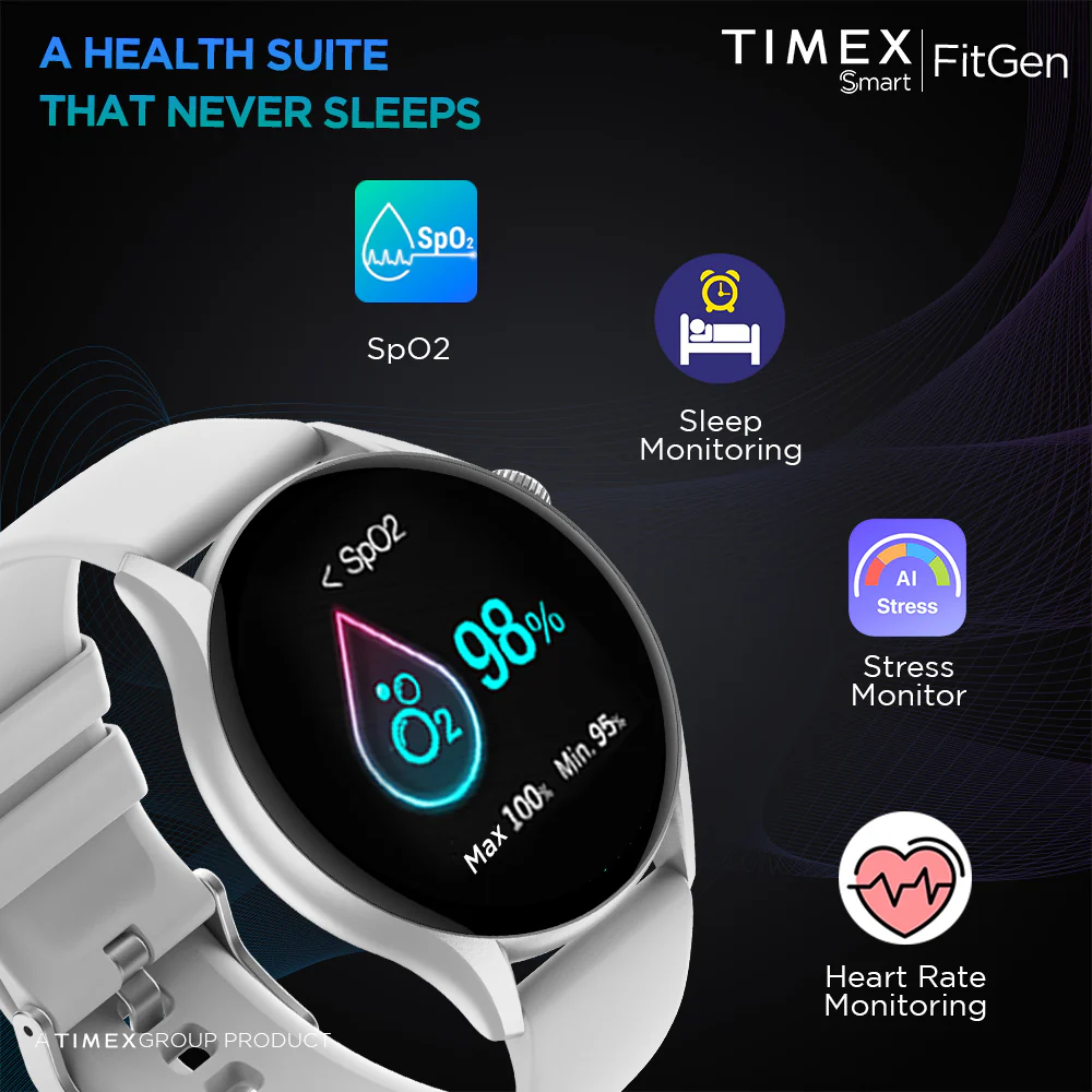 Timex FitGen 1.43 Round AMOLED Smartwatch with 466x466 Pixel Resolution|Single Sync Bluetooth Calling| Rotating Crown| Metallic Body|Always On Display|AI Voice Assist|100 Sports Modes|200 Watchfaces|Upto 7 Days Battery(Normal Usage) - TWTXW502T - Image 5