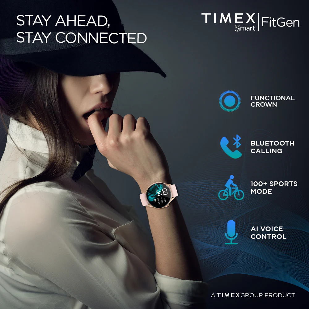 Timex FitGen 1.43 Round AMOLED Smartwatch with 466x466 Pixel Resolution|Single Sync Bluetooth Calling| Rotating Crown| Metallic Body|Always On Display|AI Voice Assist|100 Sports Modes|200 Watchfaces|Upto 7 Days Battery(Normal Usage) - TWTXW503T - Image 2