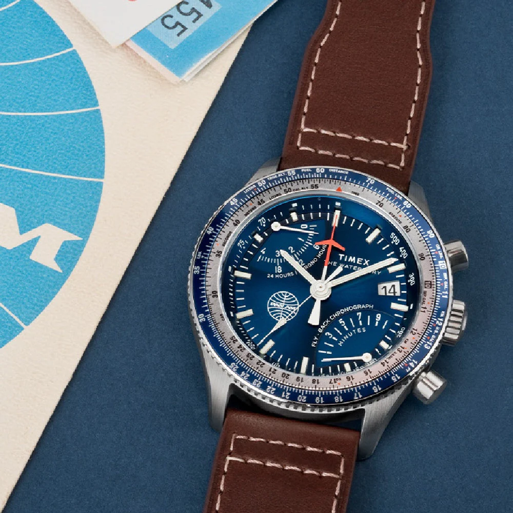 Timex Fly Back Chronograph x Pan Am® 43mm Leather Strap Watch  - Image 3