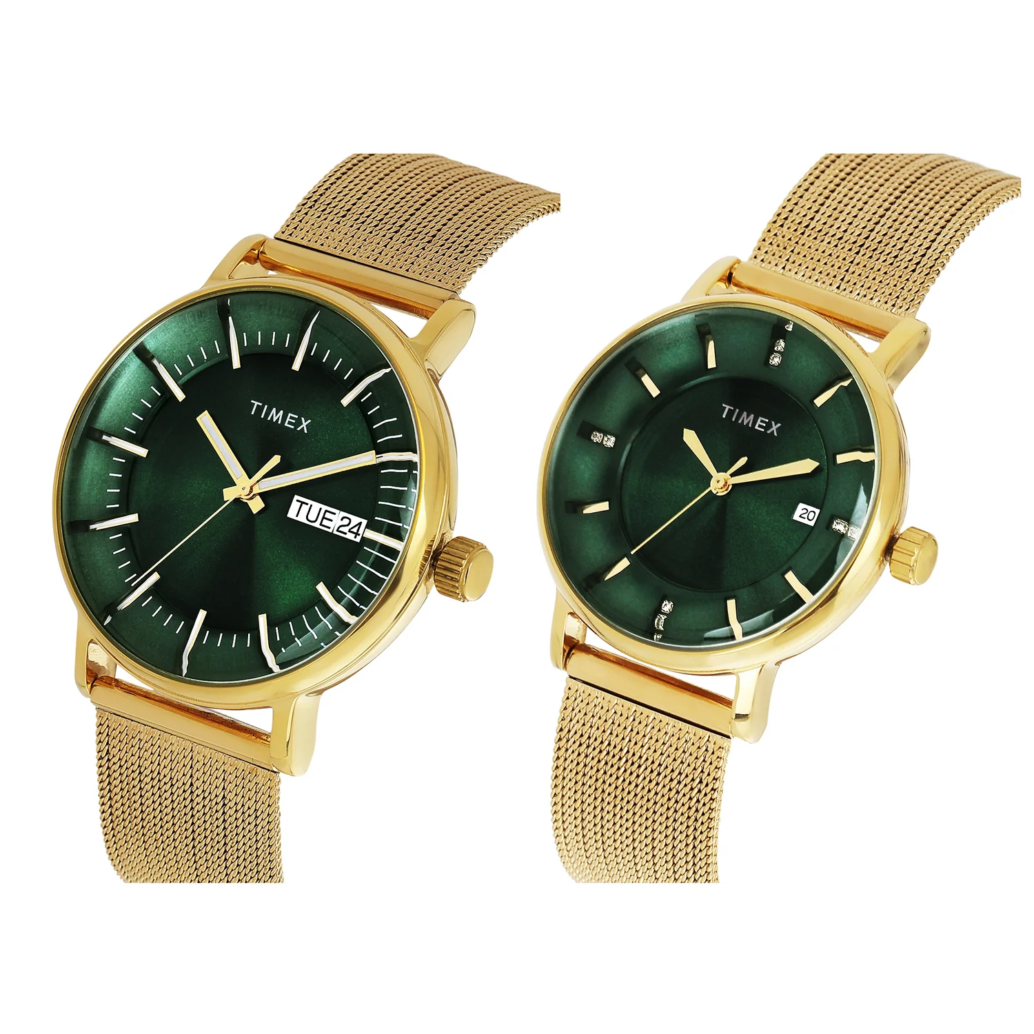 TIMEX Green Round Dial Analog Pair's Watch - TW00PR324 - Image 2