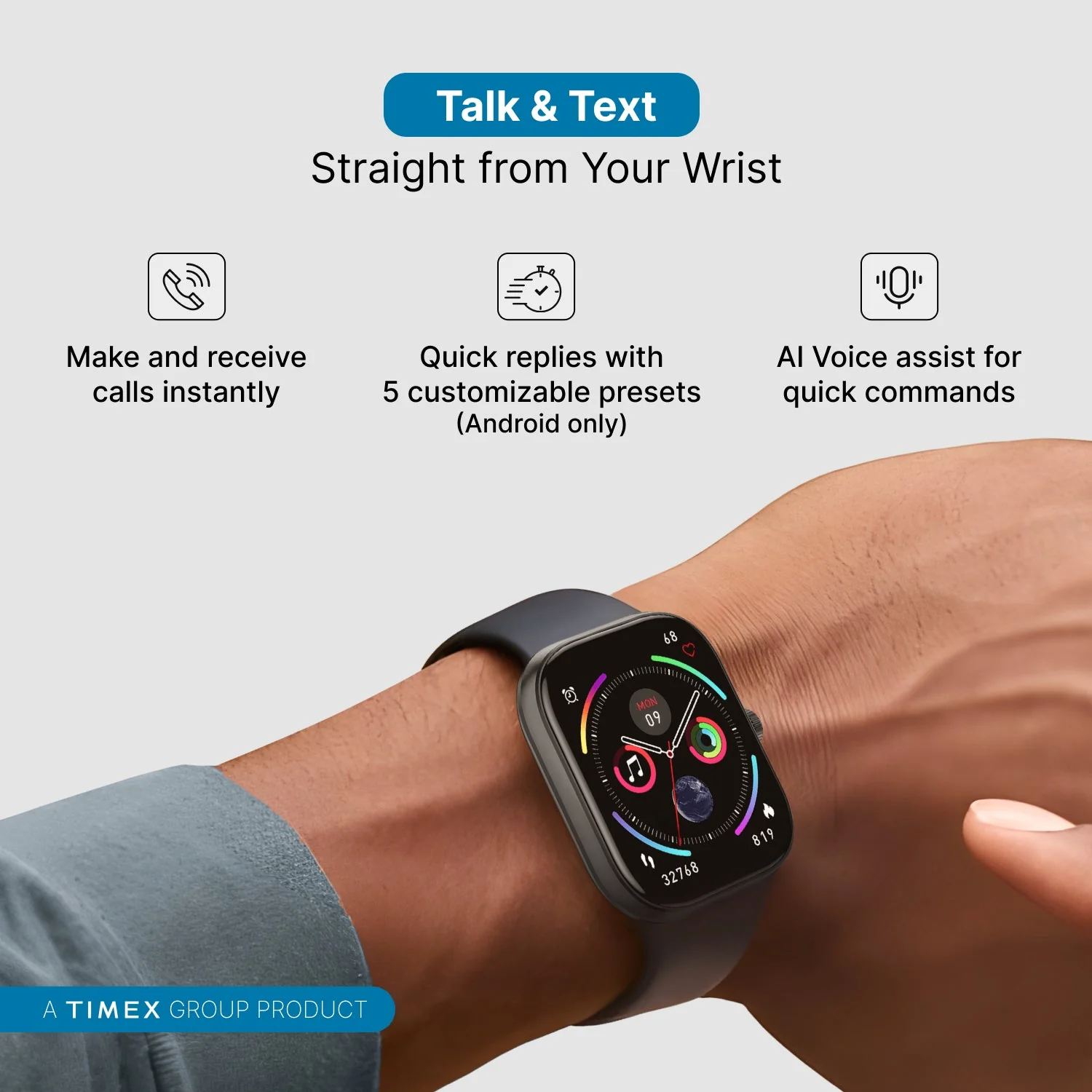 Timex iConnect Arc 2.01 inches (5.1 cm) Display with BT Calling Smartwatch For Unisex - TWIXW1400T - Image 3