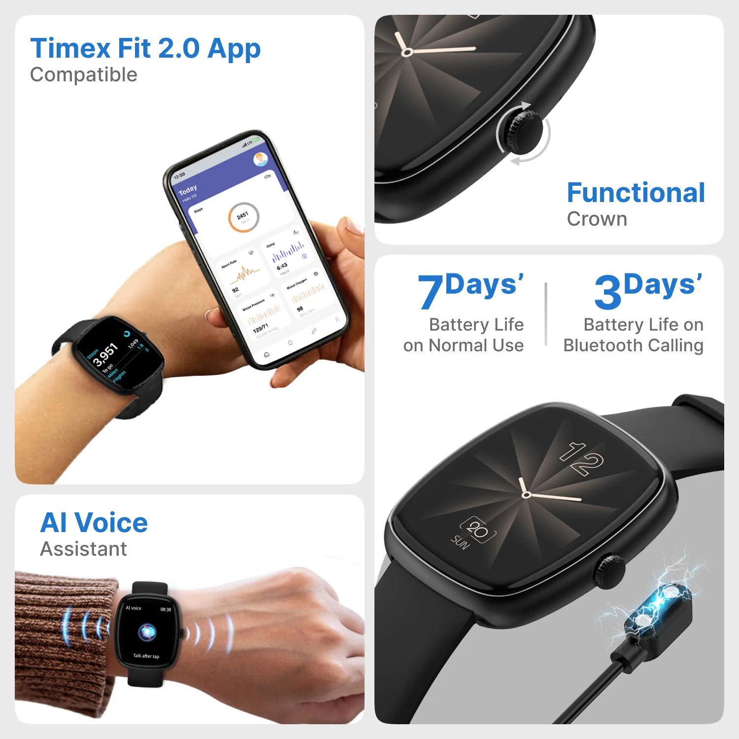 Timex iConnect Calling Ace 1.83(4.6 cm) 3D UI Display with Functional Crown and BT Calling Smartwatch For Unisex - TWIXW1500T - Image 12