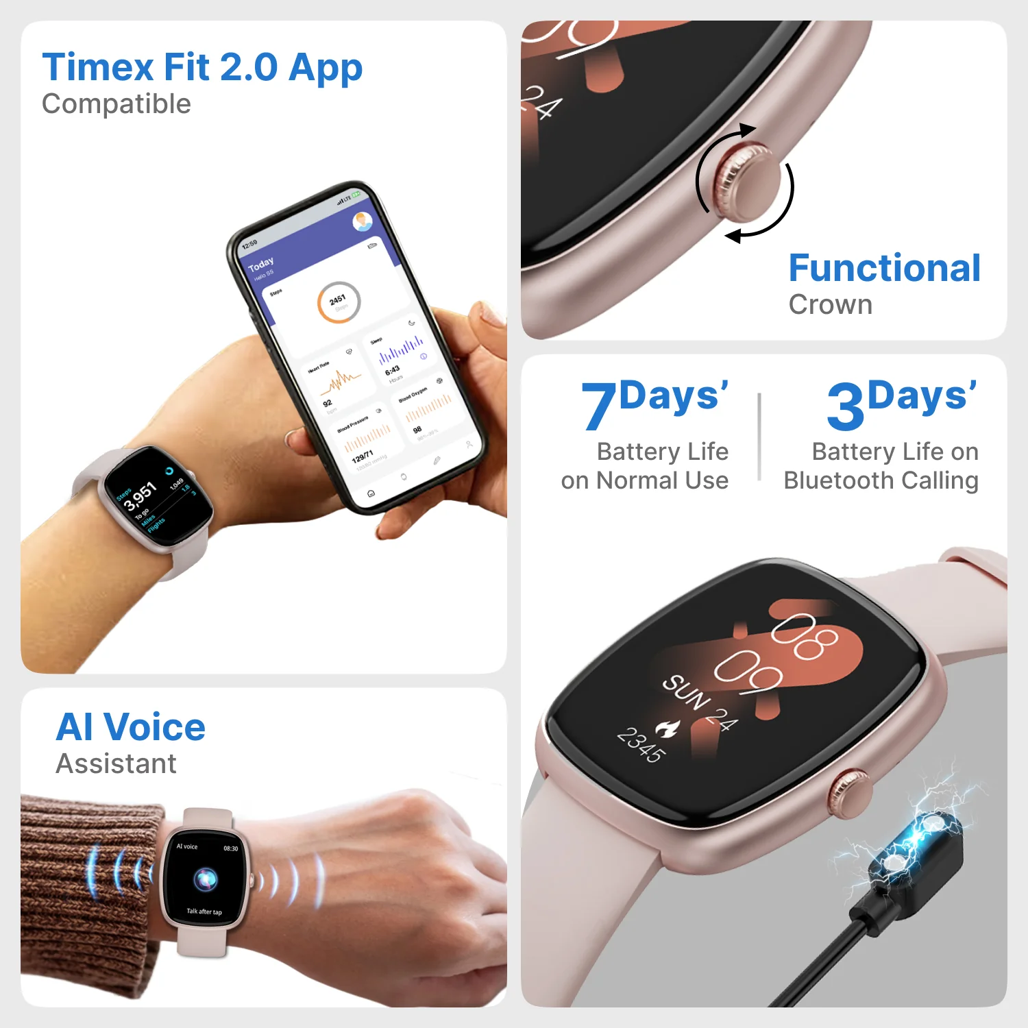 Timex iConnect Calling Ace 1.83 inches (4.6 cm) 3D UI Display with Functional Crown and BT Calling Smartwatch For Unisex - TWIXW1501T - Image 14