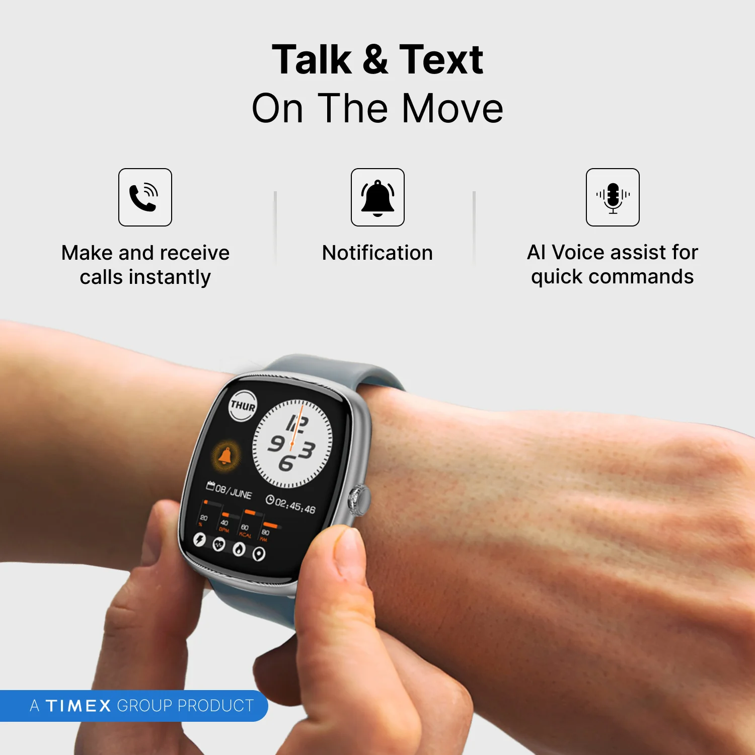 Timex iConnect Calling Ace 1.83 inches (4.6 cm) 3D UI Display with Functional Crown and BT Calling Smartwatch For Unisex - TWIXW1502T - Image 11