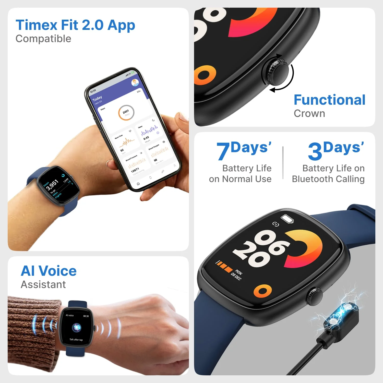 Timex iConnect Calling Ace 1.83 inches (4.6 cm) 3D UI Display with Functional Crown and BT Calling Smartwatch For Unisex - TWIXW1503T - Image 7