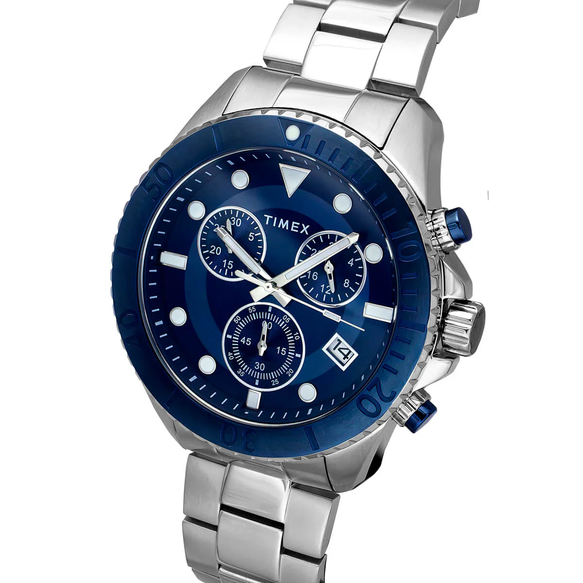 Timex E Class Men's Blue  Dial Round Case Chronograph Date Function Watch -TWEG20103 - Image 2