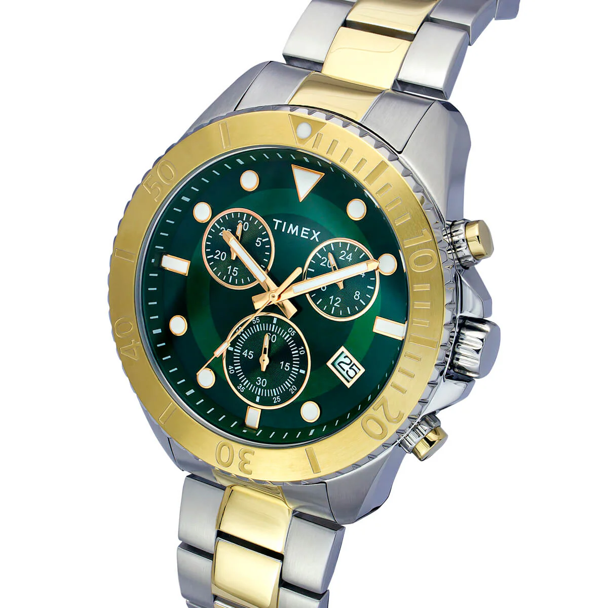 Timex E Class Men's Green Dial Round Case Chronograph Date Function Watch -TWEG20104 - Image 2