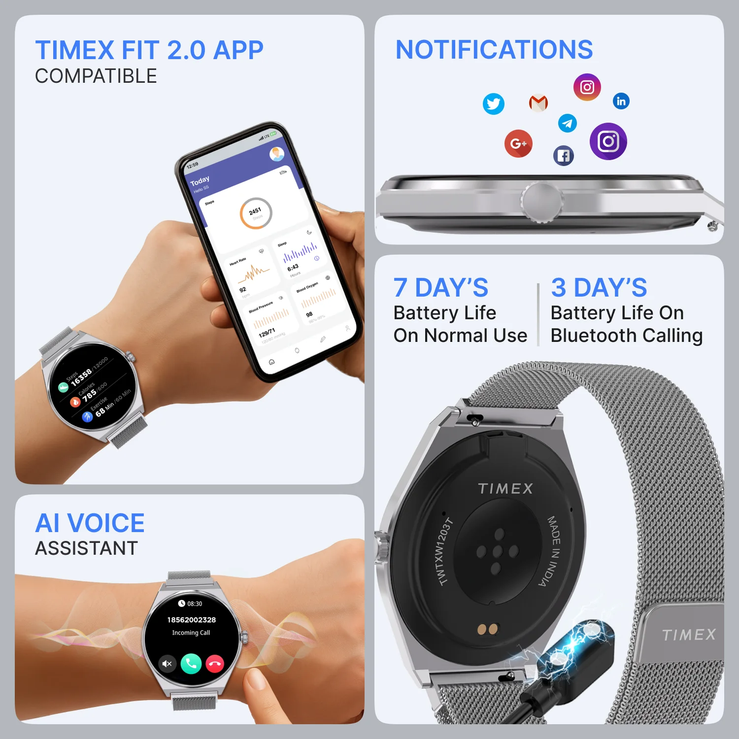 TIMEX Smart Neo 1.43 inches (3.6cm) AMOLED Display with  BT Calling Smartwatch for Unisex - TWTXW1203T - Image 4