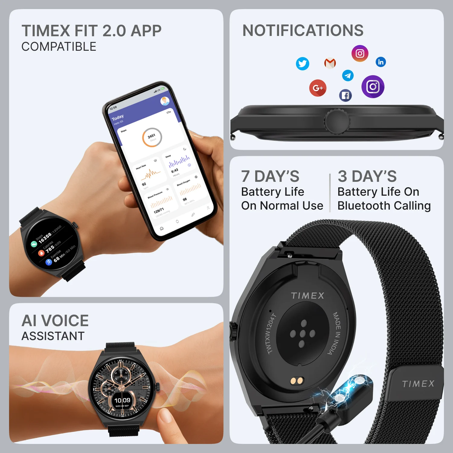 TIMEX Smart Neo 1.43 inches (3.6cm) AMOLED Display with  BT Calling Smartwatch for Unisex - TWTXW1204T - Image 4