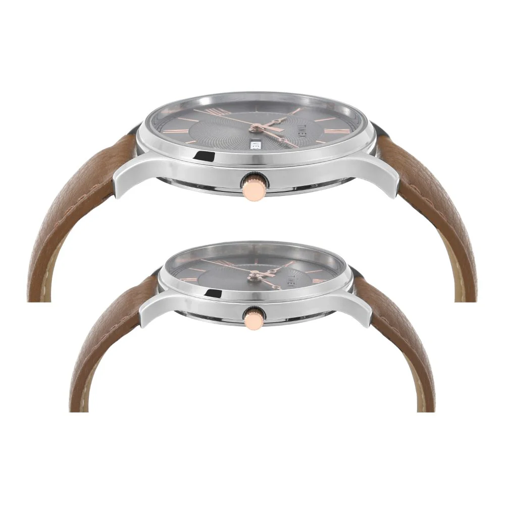 Timex Pairs Grey Round Analog Brass Dial Watch- TW00PR300 - Image 4