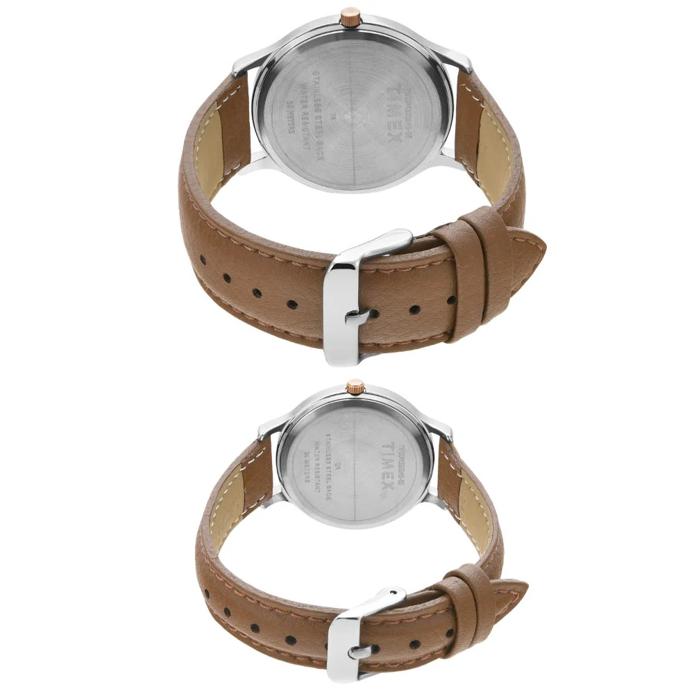 Timex Pairs Grey Round Analog Brass Dial Watch- TW00PR300 - Image 5