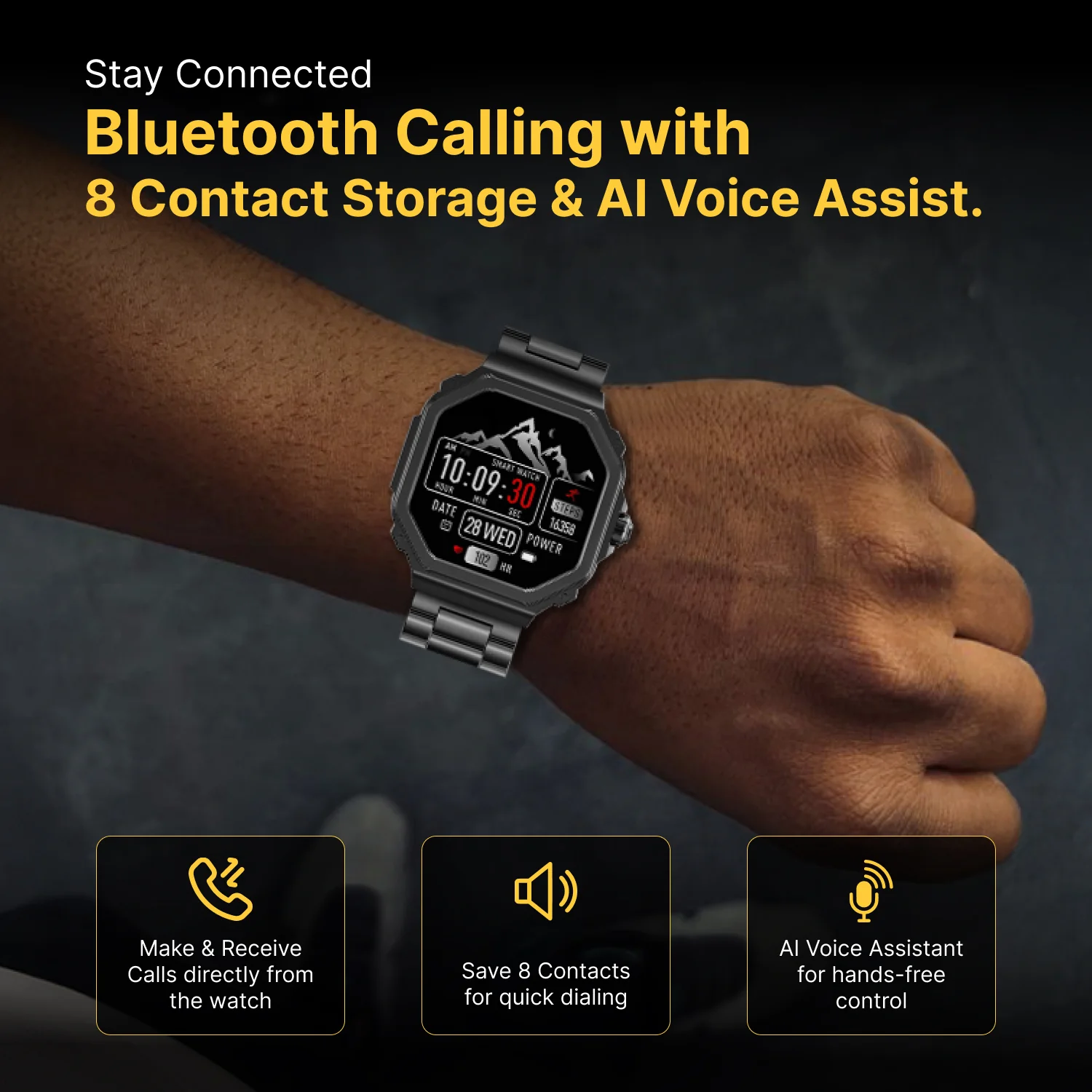 TIMEX Smart Nova 1.43 inches (3.6cm) AMOLED Display with Functional Crown, Stainless Steel Bracelet and BT Calling Smartwatch for Unisex - TWTXW1003T - Image 6