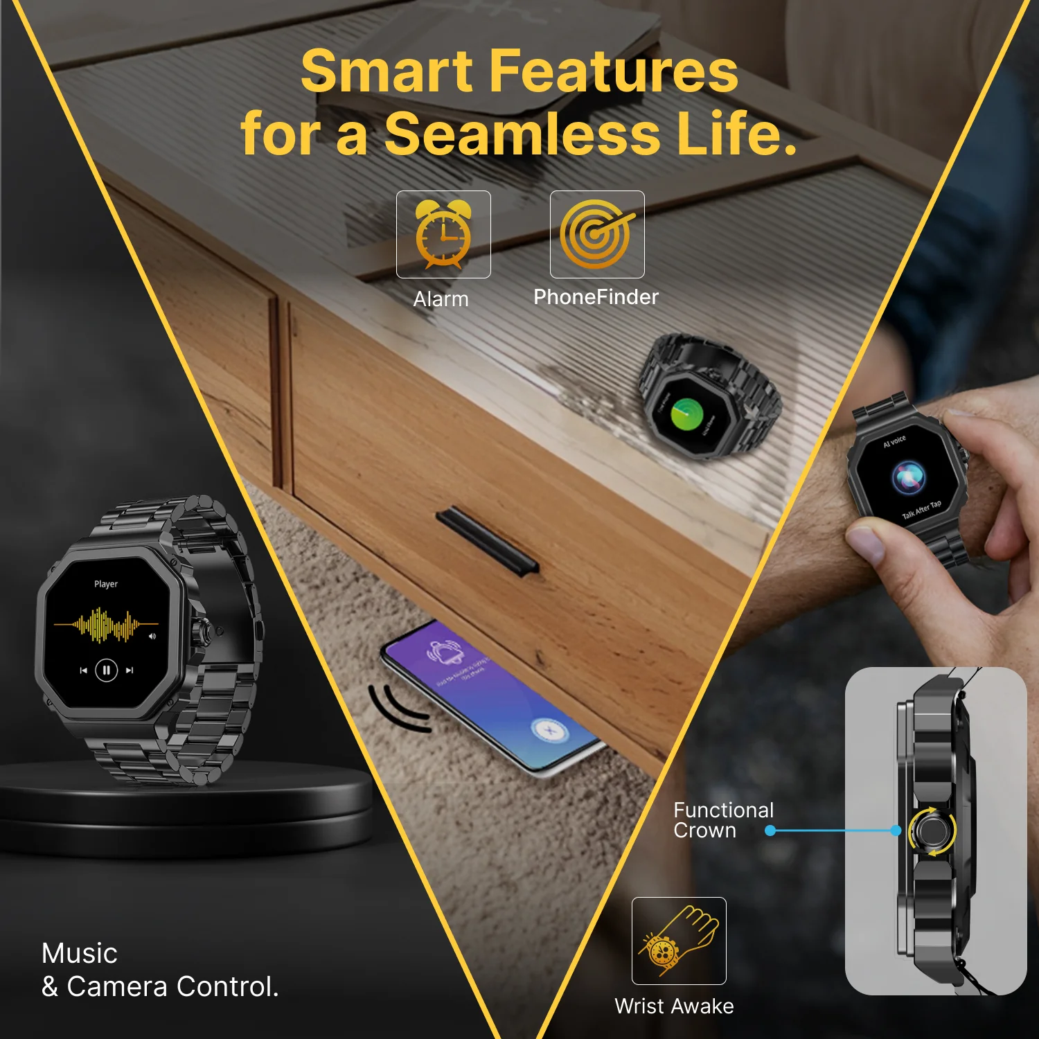 TIMEX Smart Nova 1.43 inches (3.6cm) AMOLED Display with Functional Crown, Stainless Steel Bracelet and BT Calling Smartwatch for Unisex - TWTXW1003T - Image 8