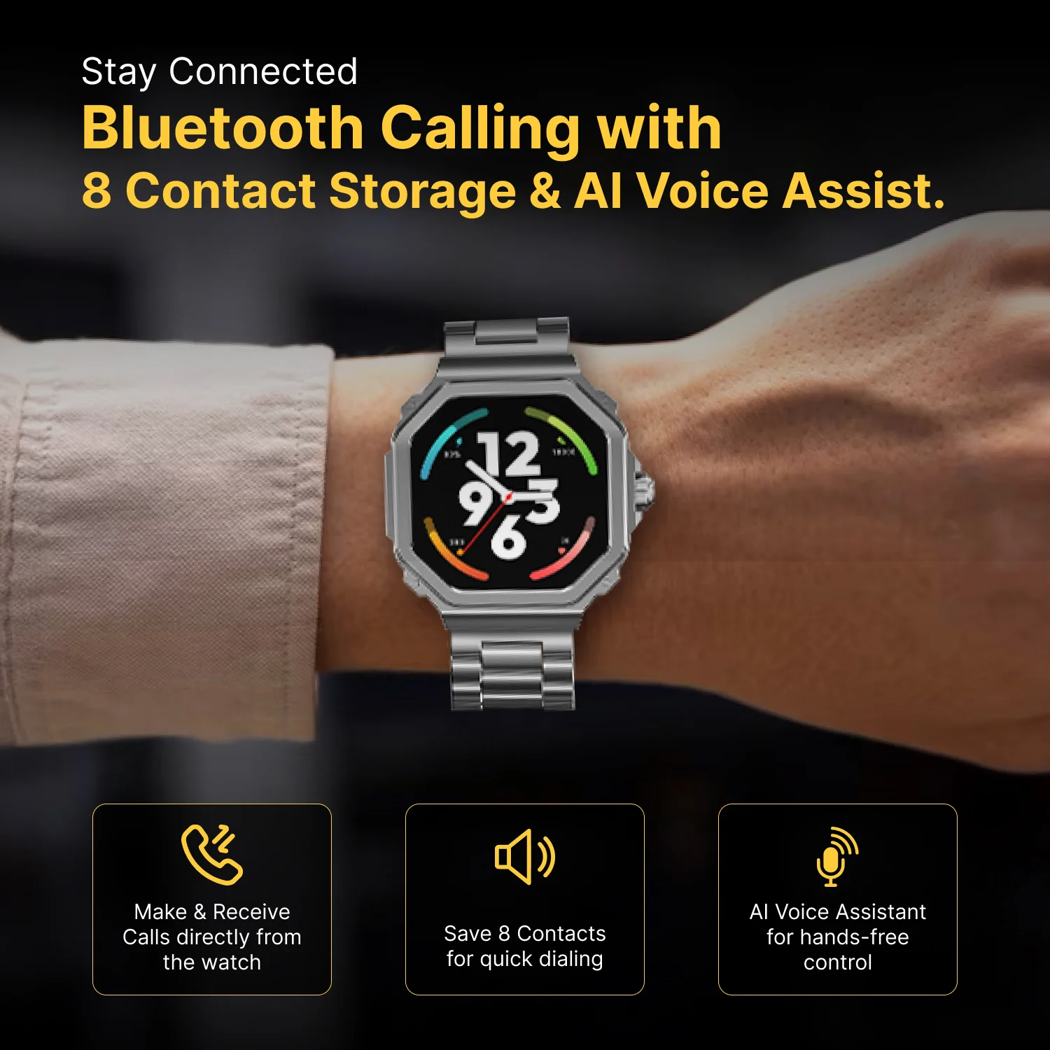 TIMEX Smart Nova 1.43 inches (3.6cm) AMOLED Display with Functional Crown, Stainless Steel Bracelet and BT Calling Smartwatch for Unisex - TWTXW1004T - Image 6