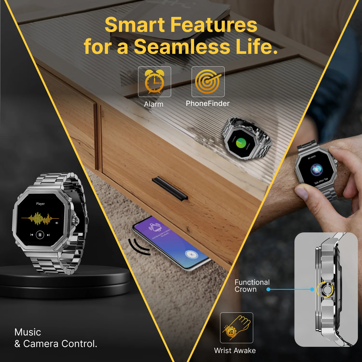 TIMEX Smart Nova 1.43 inches (3.6cm) AMOLED Display with Functional Crown, Stainless Steel Bracelet and BT Calling Smartwatch for Unisex - TWTXW1004T - Image 9