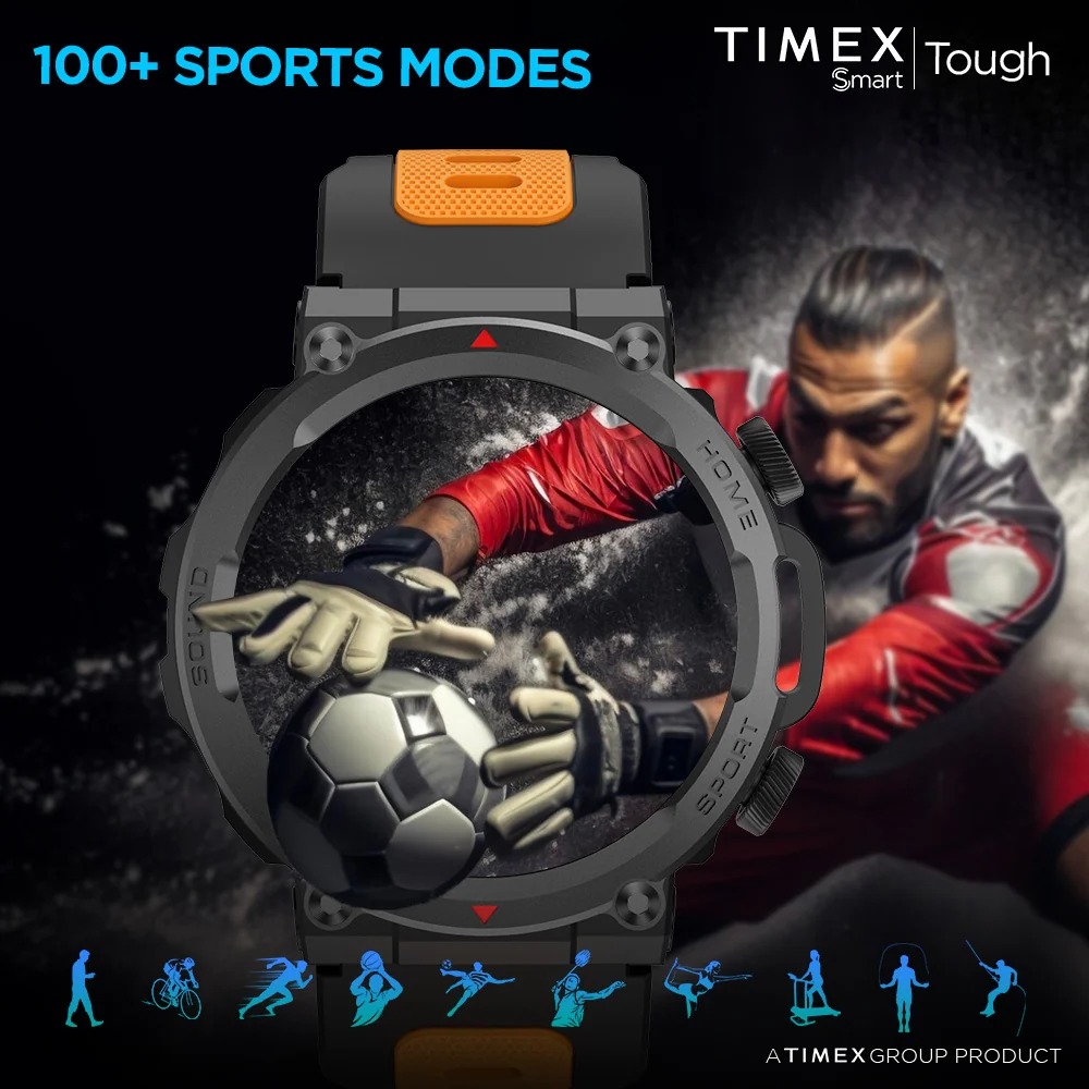Timex Tough 1.43 inches Round AMOLED Rugged Smartwatch with 466x466 Pixel Resolution| Functional Crown|Bluetooth Calling| Metallic Body|Always On Display|AI Voice Assist|100 Sports Modes|100 Watchfaces|Upto 7 Days Battery(Normal Usage) - TWTXW601T - Image 5
