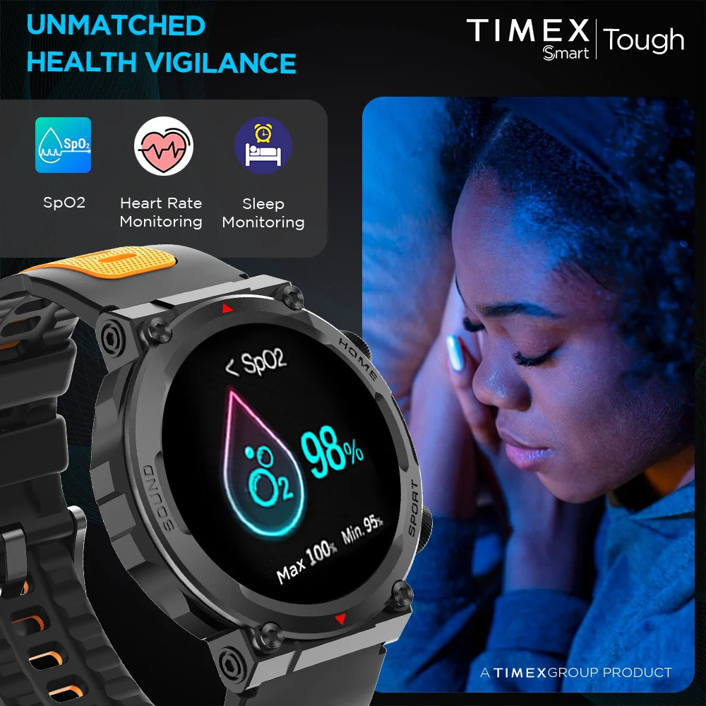 Timex Tough 1.43 inches Round AMOLED Rugged Smartwatch with 466x466 Pixel Resolution| Functional Crown|Bluetooth Calling| Metallic Body|Always On Display|AI Voice Assist|100 Sports Modes|100 Watchfaces|Upto 7 Days Battery(Normal Usage) - TWTXW601T - Image 6