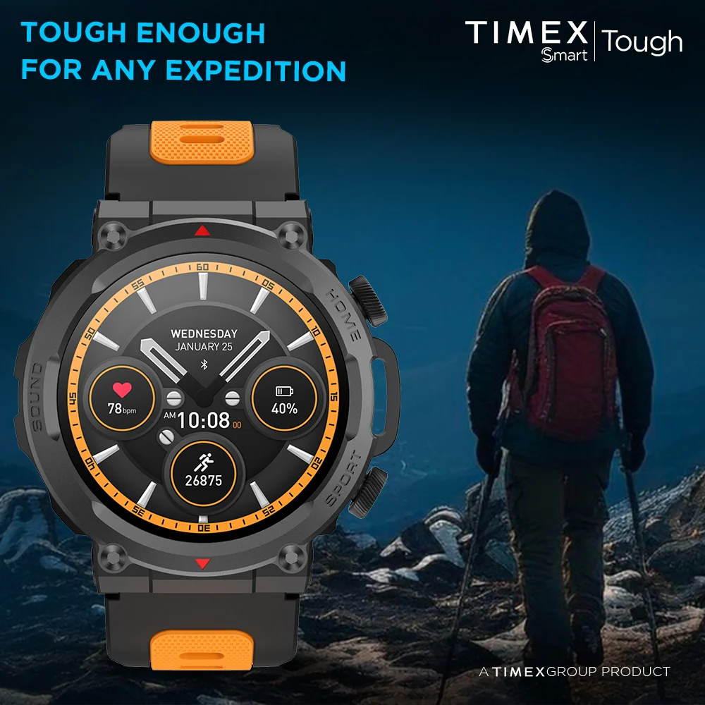 Timex Tough 1.43 inches Round AMOLED Rugged Smartwatch with 466x466 Pixel Resolution| Functional Crown|Bluetooth Calling| Metallic Body|Always On Display|AI Voice Assist|100 Sports Modes|100 Watchfaces|Upto 7 Days Battery(Normal Usage) - TWTXW601T - Image 8