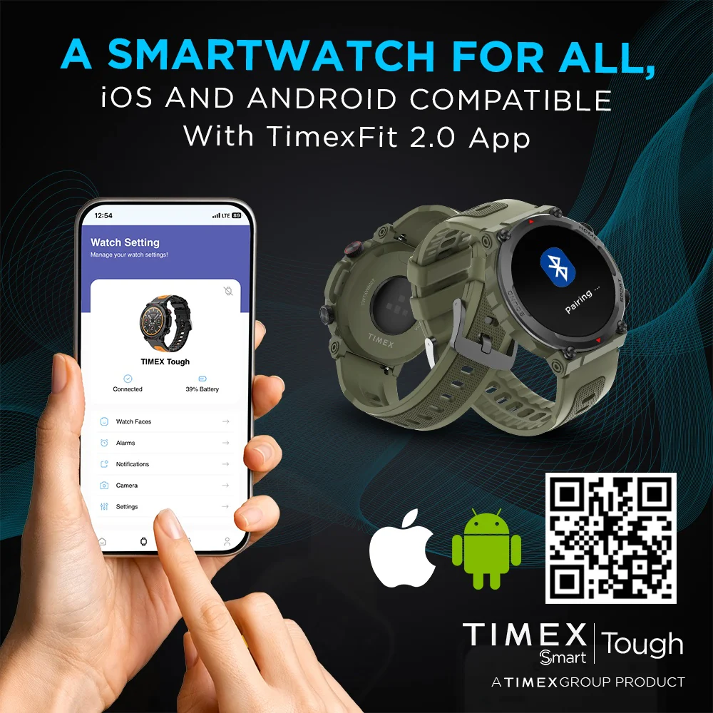 Timex Tough 1.43 inches Round AMOLED Rugged Smartwatch with 466x466 Pixel Resolution| Functional Crown|Bluetooth Calling| Metallic Body|Always On Display|AI Voice Assist|100 Sports Modes|100 Watchfaces|Upto 7 Days Battery(Normal Usage) - TWTXW600T - Image 10