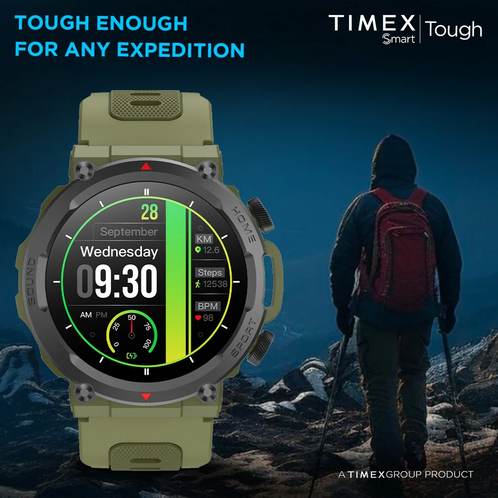 Timex Tough 1.43 inches Round AMOLED Rugged Smartwatch with 466x466 Pixel Resolution| Functional Crown|Bluetooth Calling| Metallic Body|Always On Display|AI Voice Assist|100 Sports Modes|100 Watchfaces|Upto 7 Days Battery(Normal Usage) - TWTXW600T - Image 11