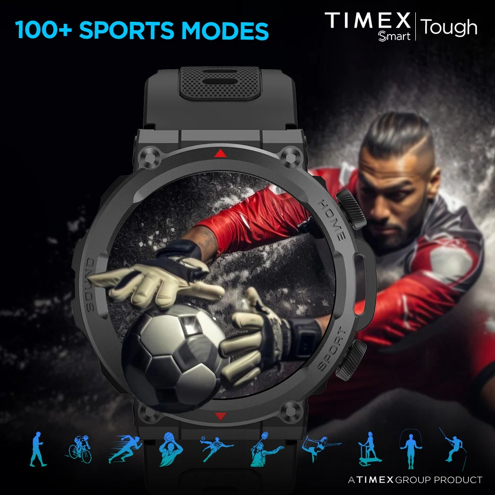 Timex Tough 1.43 inches Round AMOLED Rugged Smartwatch with 466x466 Pixel Resolution| Functional Crown|Bluetooth Calling| Metallic Body|Always On Display|AI Voice Assist|100 Sports Modes|100 Watchfaces|Upto 7 Days Battery(Normal Usage) - TWTXW602T - Image 5