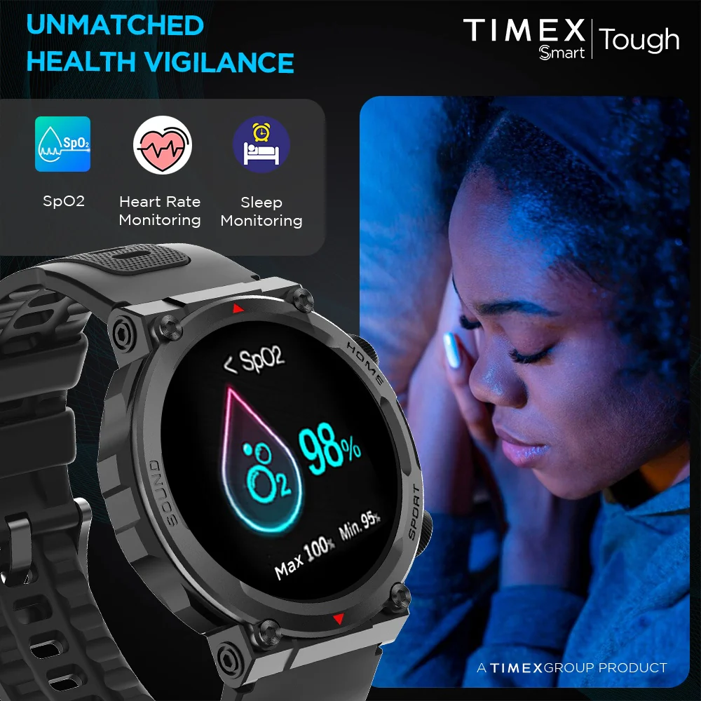 Timex Tough 1.43 inches Round AMOLED Rugged Smartwatch with 466x466 Pixel Resolution| Functional Crown|Bluetooth Calling| Metallic Body|Always On Display|AI Voice Assist|100 Sports Modes|100 Watchfaces|Upto 7 Days Battery(Normal Usage) - TWTXW602T - Image 6