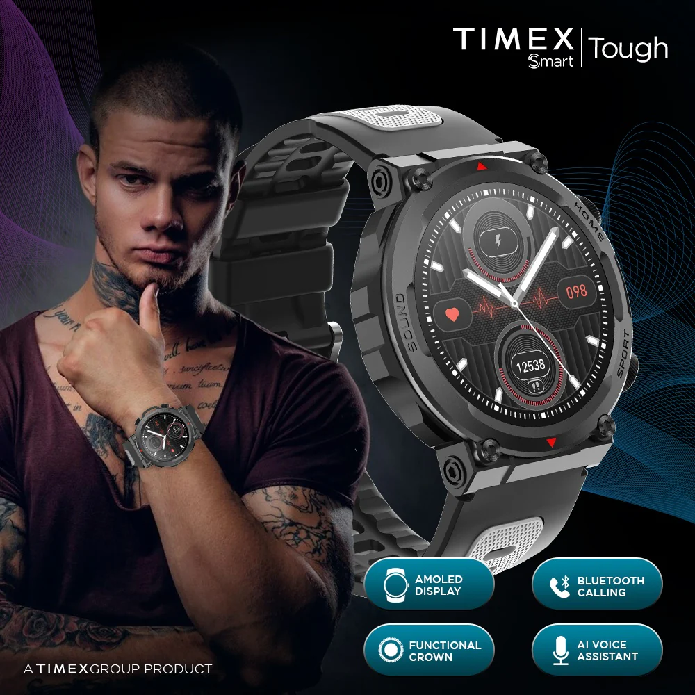 Timex Tough 1.43 inches Round AMOLED Rugged Smartwatch with 466x466 Pixel Resolution| Functional Crown|Bluetooth Calling| Metallic Body|Always On Display|AI Voice Assist|100 Sports Modes|100 Watchfaces|Upto 7 Days Battery(Normal Usage) - TWTXW603T - Image 3