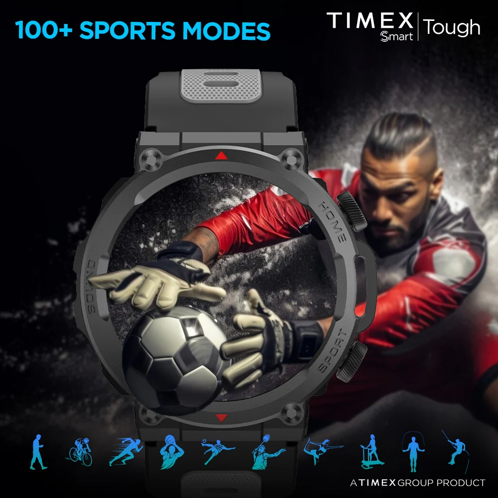 Timex Tough 1.43 inches Round AMOLED Rugged Smartwatch with 466x466 Pixel Resolution| Functional Crown|Bluetooth Calling| Metallic Body|Always On Display|AI Voice Assist|100 Sports Modes|100 Watchfaces|Upto 7 Days Battery(Normal Usage) - TWTXW603T - Image 5