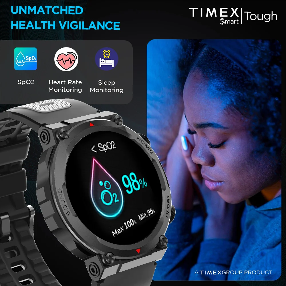 Timex Tough 1.43 inches Round AMOLED Rugged Smartwatch with 466x466 Pixel Resolution| Functional Crown|Bluetooth Calling| Metallic Body|Always On Display|AI Voice Assist|100 Sports Modes|100 Watchfaces|Upto 7 Days Battery(Normal Usage) - TWTXW603T - Image 6