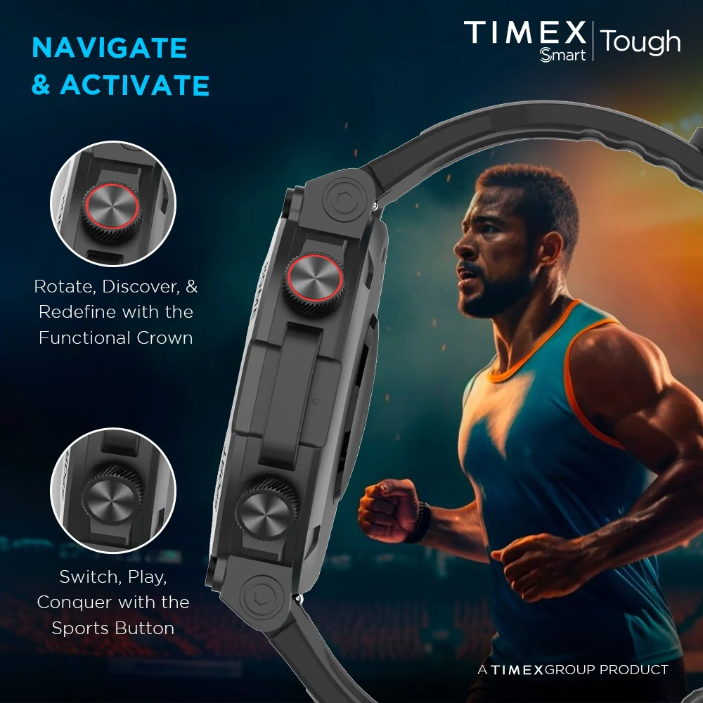 Timex Tough 1.43 inches Round AMOLED Rugged Smartwatch with 466x466 Pixel Resolution| Functional Crown|Bluetooth Calling| Metallic Body|Always On Display|AI Voice Assist|100 Sports Modes|100 Watchfaces|Upto 7 Days Battery(Normal Usage) - TWTXW603T - Image 9
