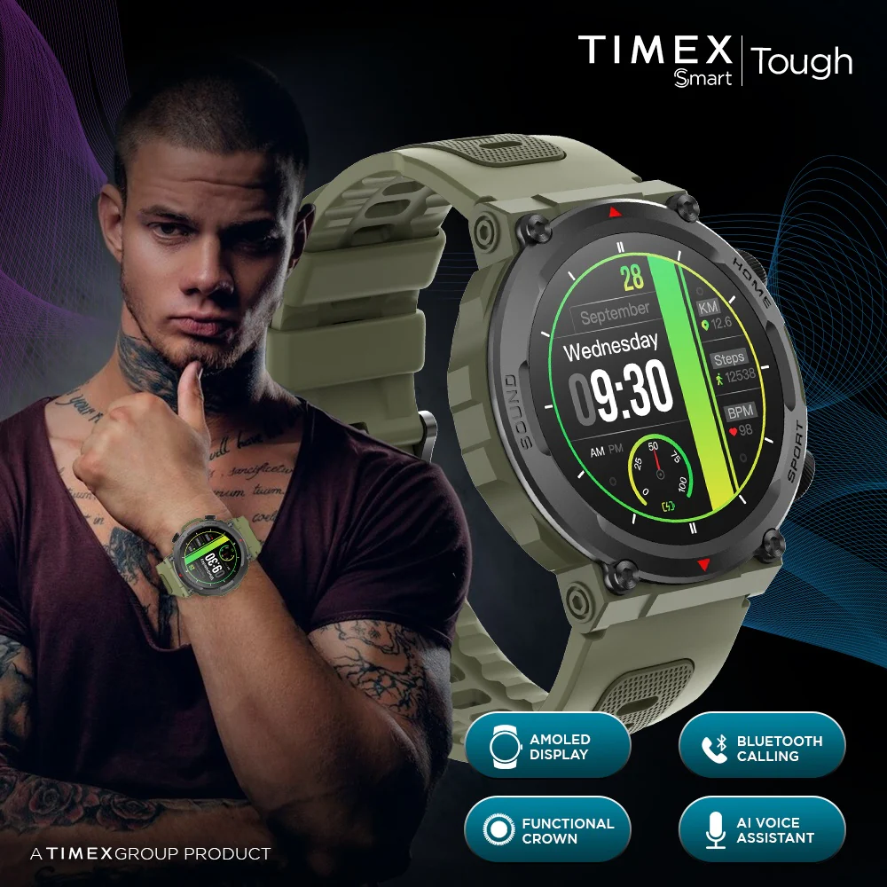 Timex Tough 1.43 inches Round AMOLED Rugged Smartwatch with 466x466 Pixel Resolution| Functional Crown|Bluetooth Calling| Metallic Body|Always On Display|AI Voice Assist|100 Sports Modes|100 Watchfaces|Upto 7 Days Battery(Normal Usage) - TWTXW600T - Image 5