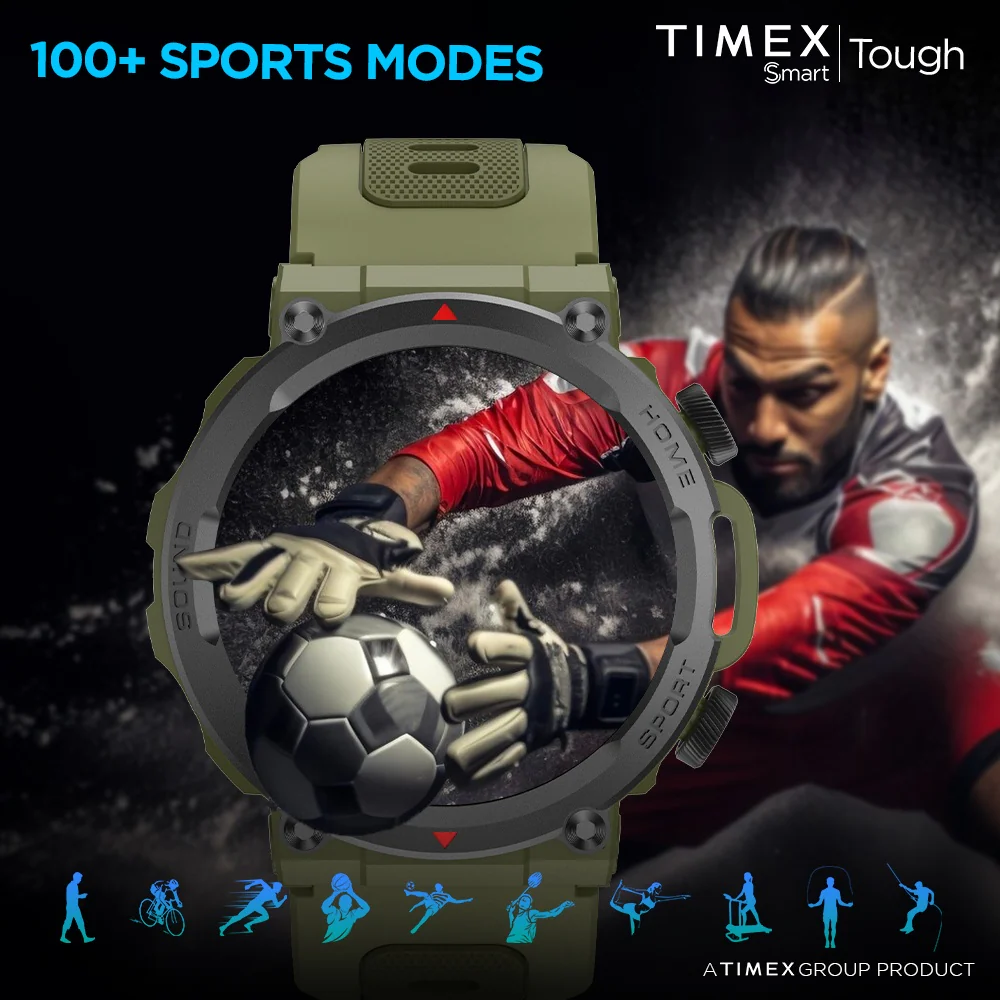Timex Tough 1.43 inches Round AMOLED Rugged Smartwatch with 466x466 Pixel Resolution| Functional Crown|Bluetooth Calling| Metallic Body|Always On Display|AI Voice Assist|100 Sports Modes|100 Watchfaces|Upto 7 Days Battery(Normal Usage) - TWTXW600T - Image 7