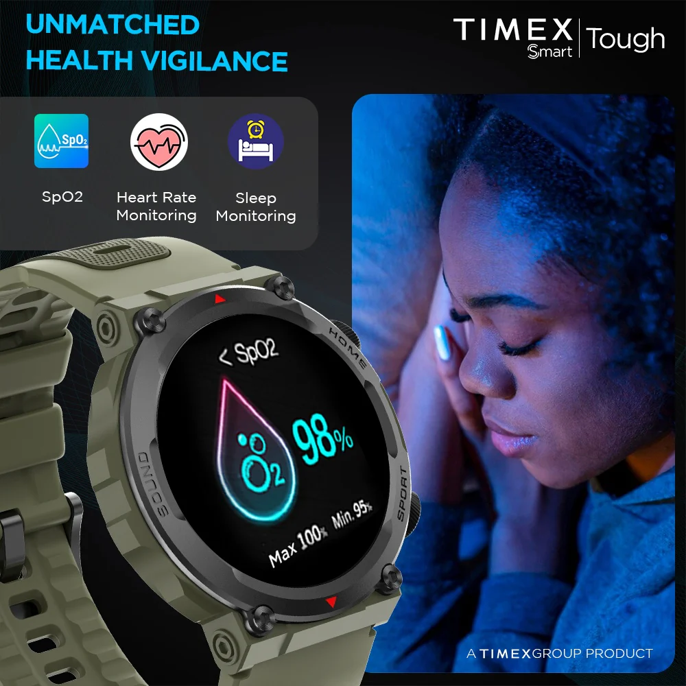 Timex Tough 1.43 inches Round AMOLED Rugged Smartwatch with 466x466 Pixel Resolution| Functional Crown|Bluetooth Calling| Metallic Body|Always On Display|AI Voice Assist|100 Sports Modes|100 Watchfaces|Upto 7 Days Battery(Normal Usage) - TWTXW600T - Image 8
