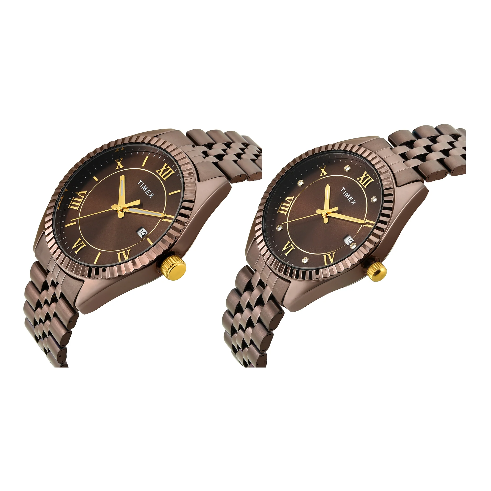 TIMEX Trendline Brown Round Dial Analog Pair's Watch - TW00PR344 - Image 3