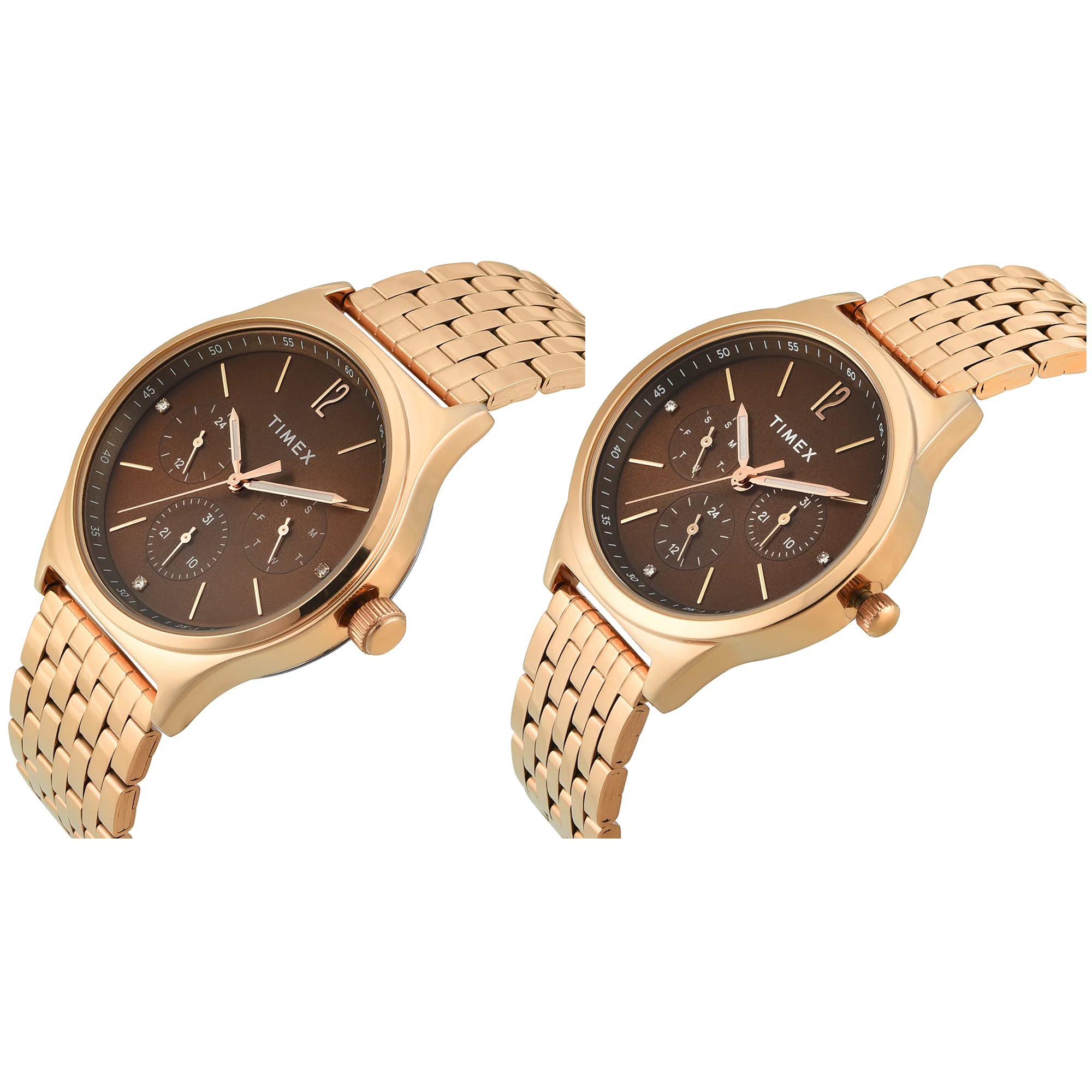 TIMEX Trendline Brown Round Dial Analog Pair's Watch - TW00PR349 - Image 3