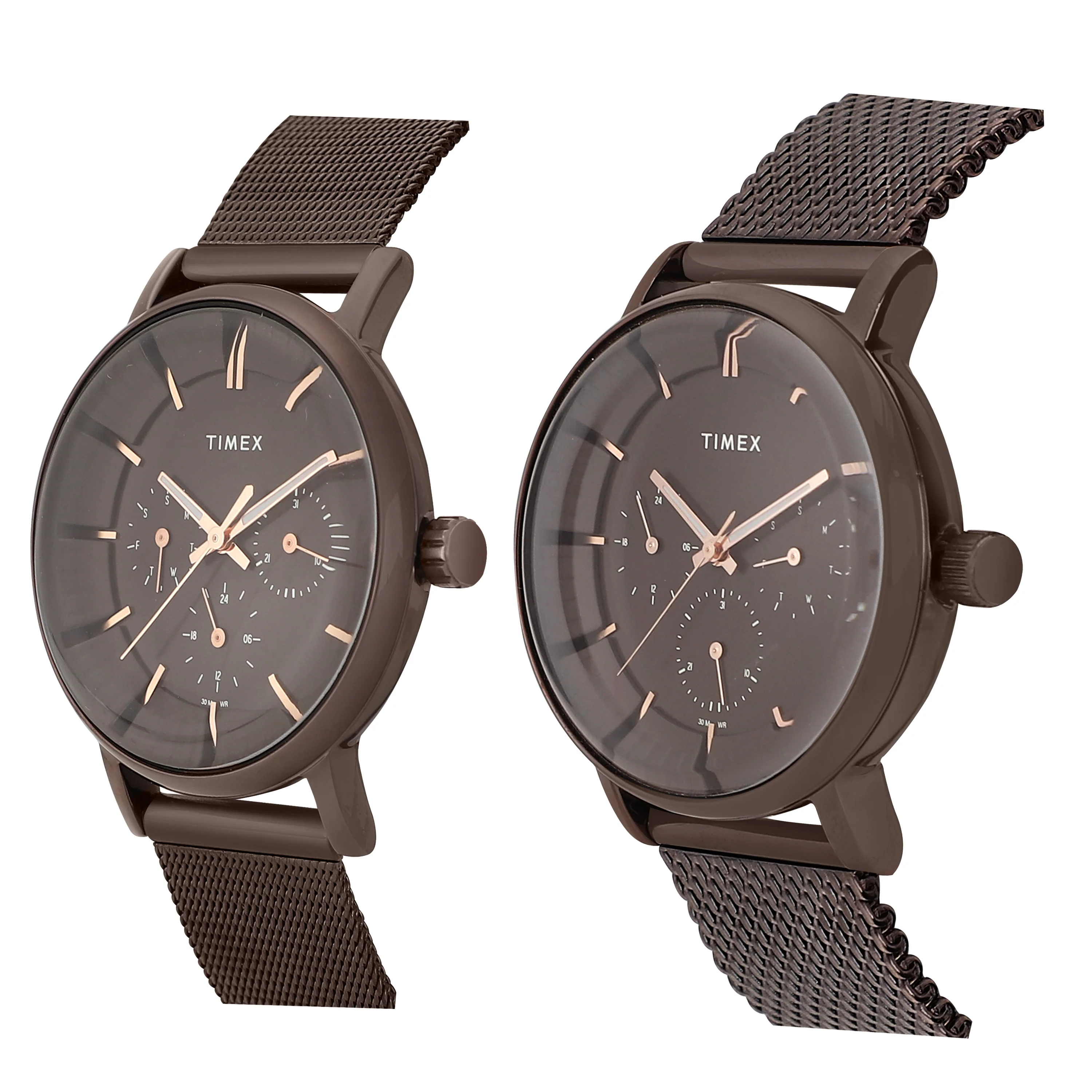 TIMEX Unisex Brown Round Dial Analog Pair Watch - TW0PRE004 - Image 2