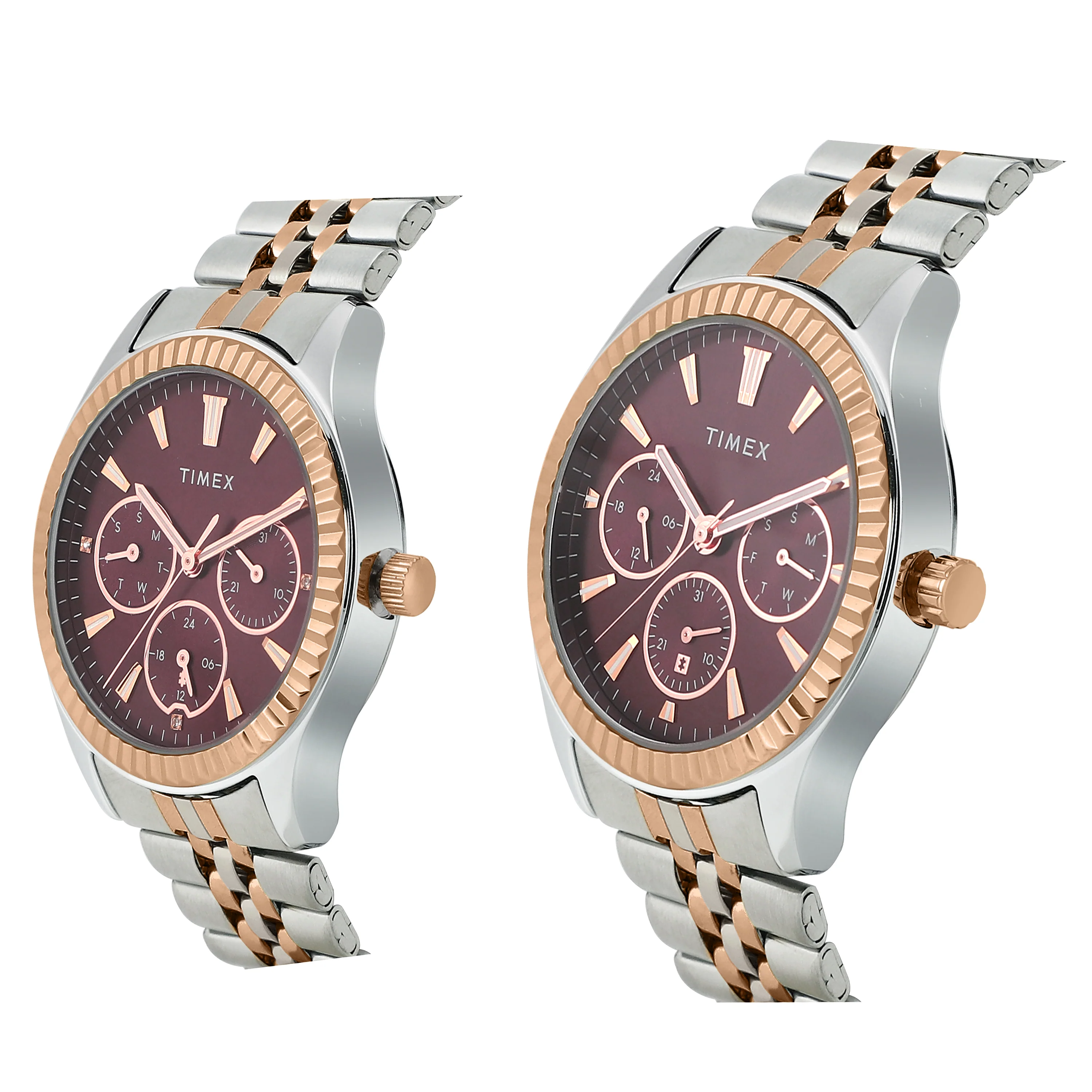 TIMEX Unisex Burgundy Round Dial Analog Pair Watch - TW0PRE003 - Image 2