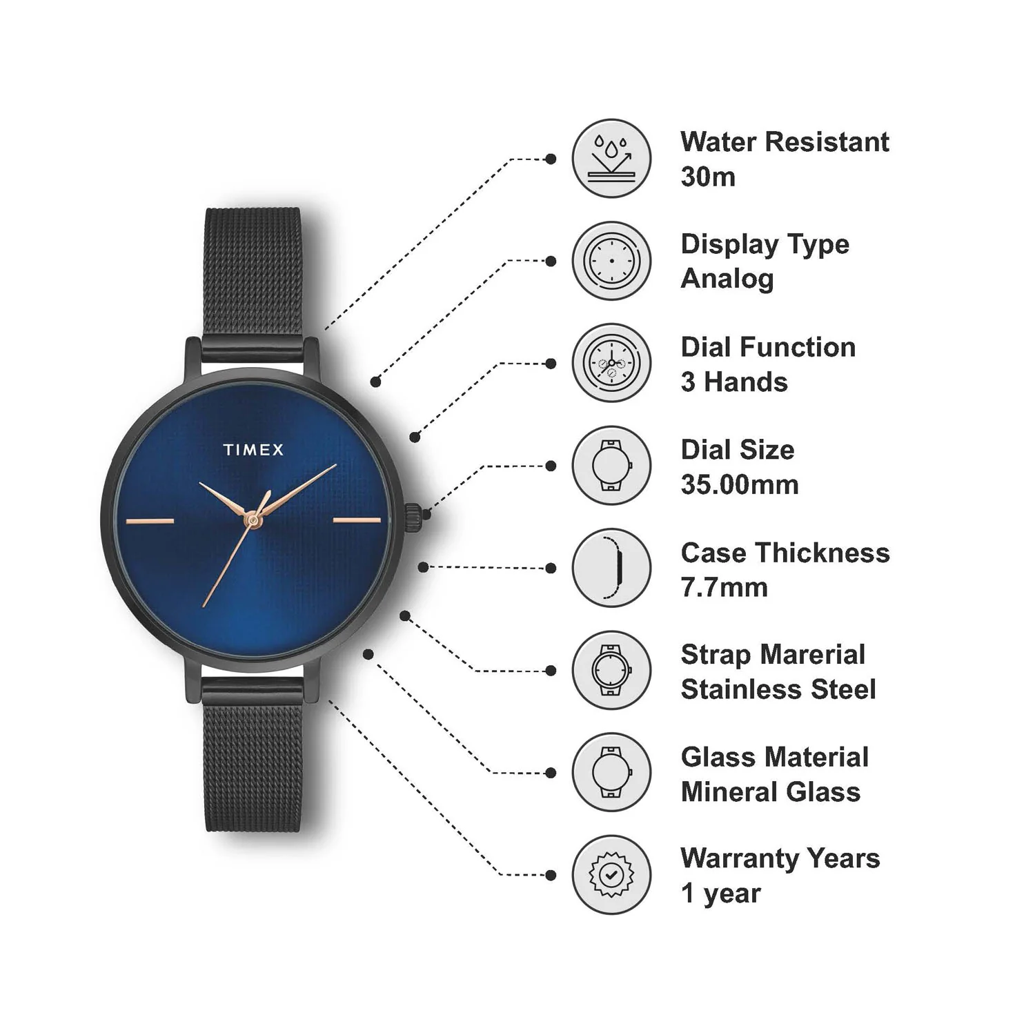 TIMEX Women Blue Round Dial Analog Watch - TWEL155SMU08 - Image 2