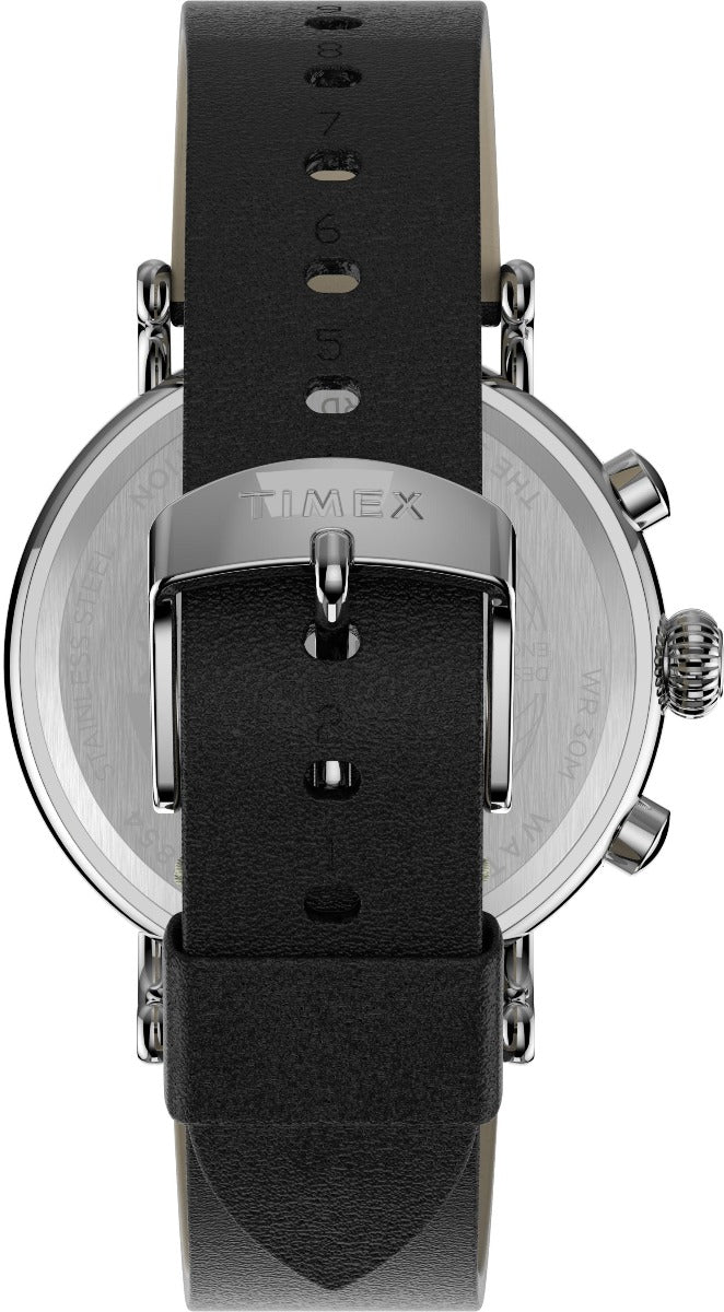 Timex Essential Collection Men's Quartz Analog Silver-Tone Dial Round Case Leather-Strap Function Watch -TW2T69100 - Image 3